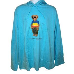 Polo Ralph Lauren Mens XL Polo Bear Jersey Hooded T-Shirt Blue Long Sleeve